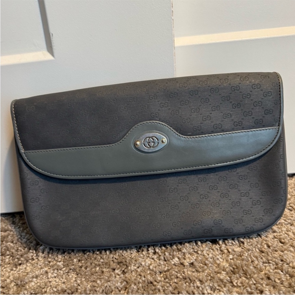 Gucci Slate Gray Monogram Envelope Clutch